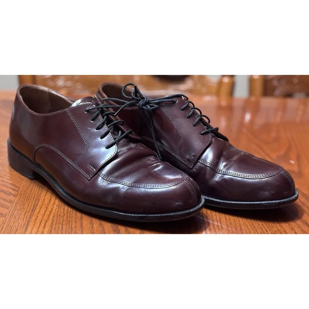 Bostonian Classics Men's 9.5 W Burgundy Leather Apron Toe Derby‎ Dress Shoes